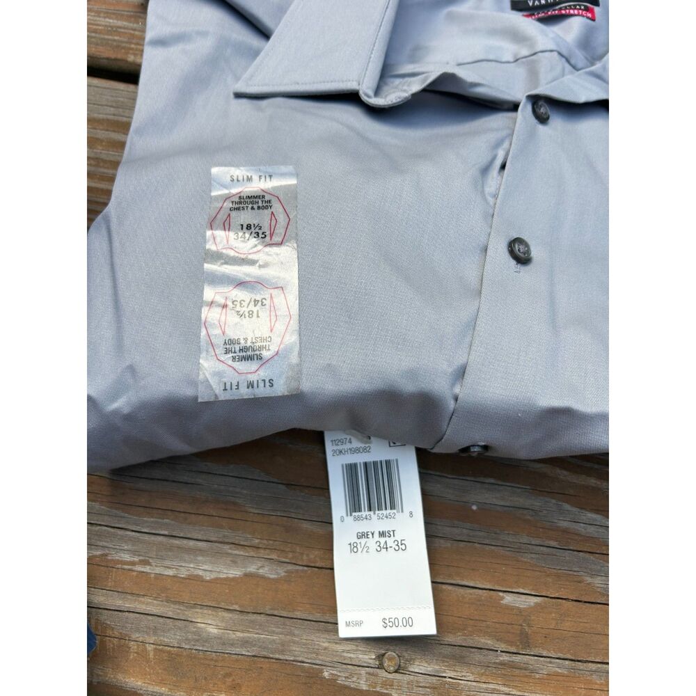 Van Heusen Men’s Shirt 18.5 34/35 Gray Mist Slim Fit Stretch Flex Collar NWT